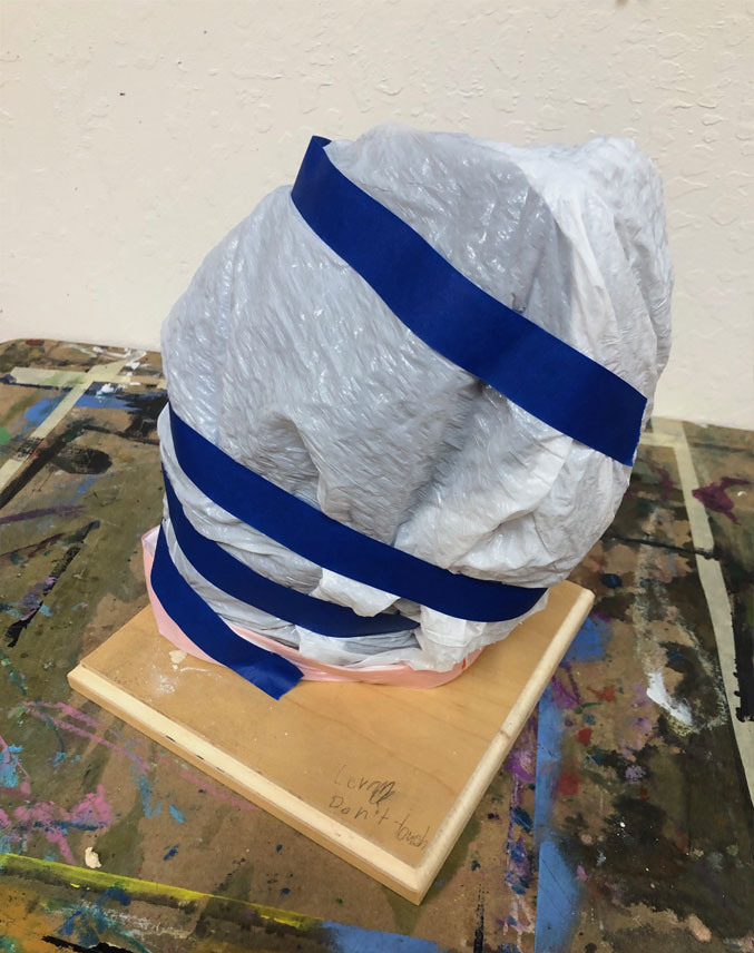 Sculpture covered with plastic